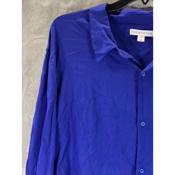 And Now This Men's Blue Regular-Fit Button-Up Long-Sleeve Shirt SZ 2XL - Picture 3 of 13